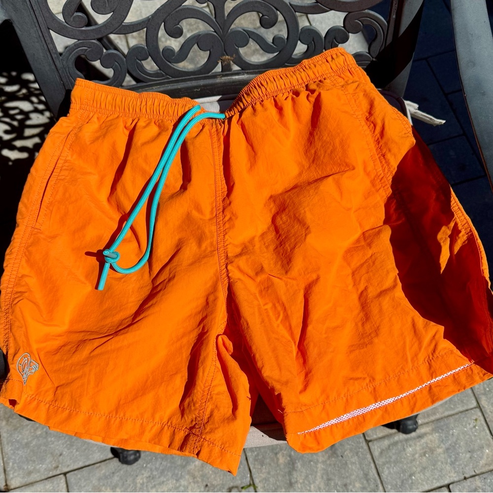 Men's Orange and Turquoise Swim Shorts